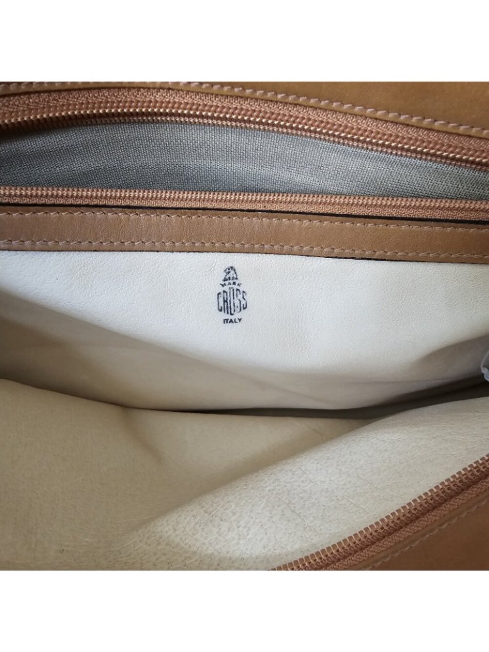 Vintage Mark Cross carmel Leather Gold Hardware 3-Pocket Tote Shoulder Bag Purse - Picture 10 of 13
